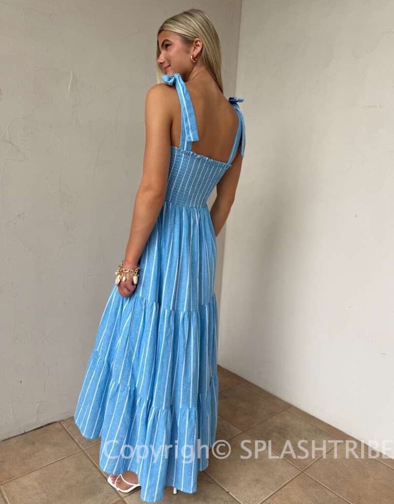 Summer Striped Tie Shoulder Maxi Dress