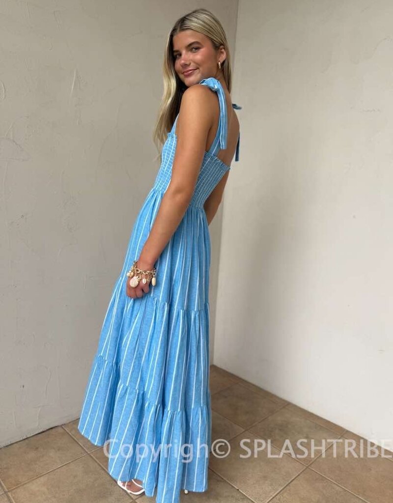 Summer Striped Tie Shoulder Maxi Dress
