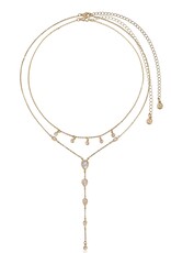 Draped In Bezel Crystal Lariat Necklace Set Clear Crystals