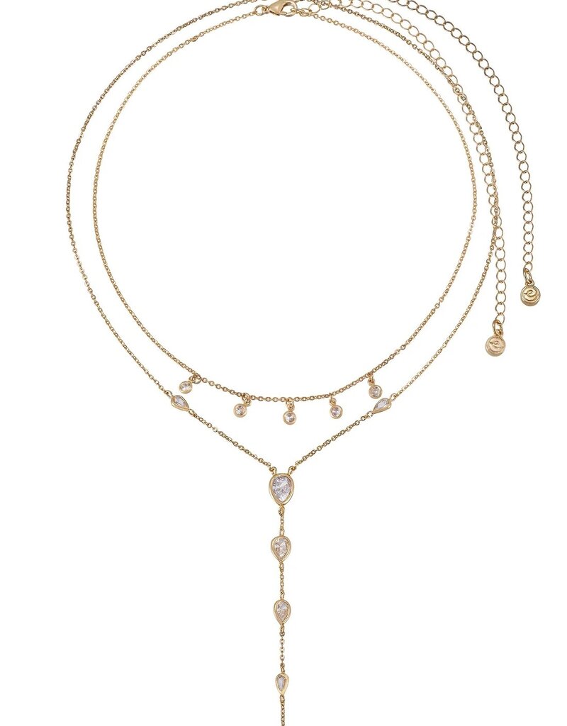 Draped In Bezel Crystal Lariat Necklace Set Clear Crystals
