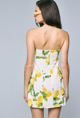 Strapless Lemon Print Mini Dress