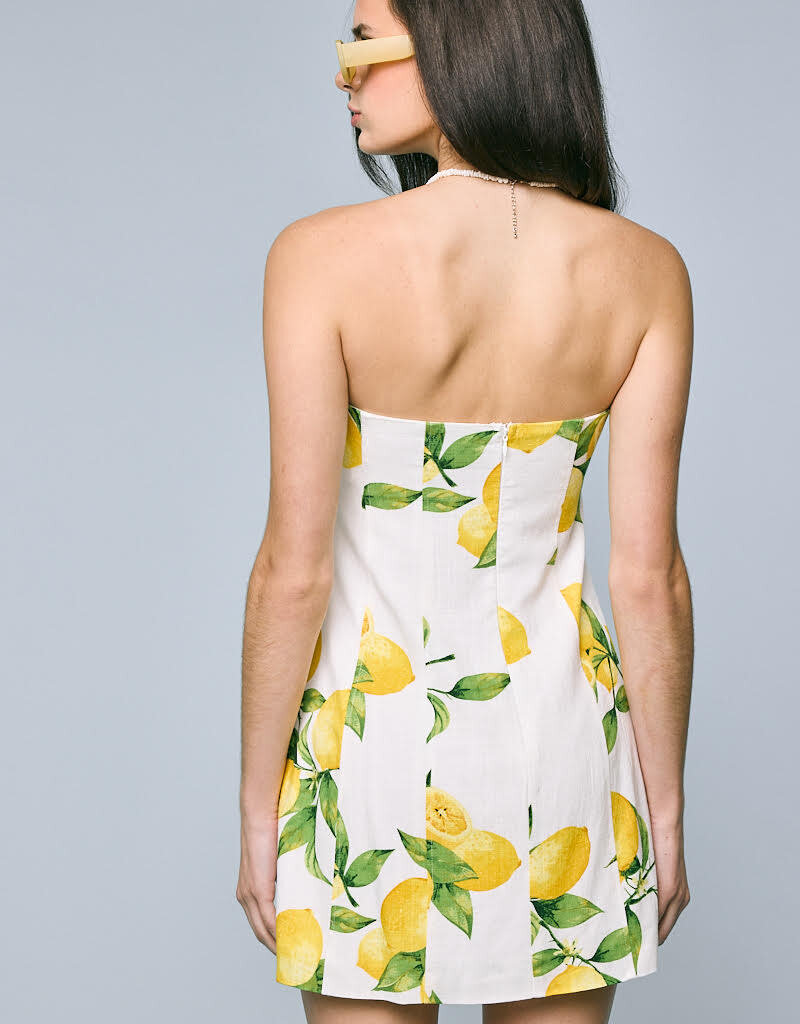 Strapless Lemon Print Mini Dress