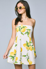 Strapless Lemon Print Mini Dress