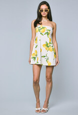 Strapless Lemon Print Mini Dress