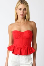 Solid Strapless Peplum Bustier Top