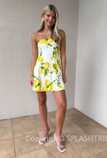Strapless Lemon Print Mini Dress