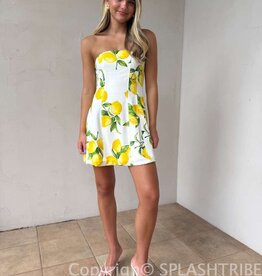 Strapless Lemon Print Mini Dress