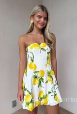 Strapless Lemon Print Mini Dress