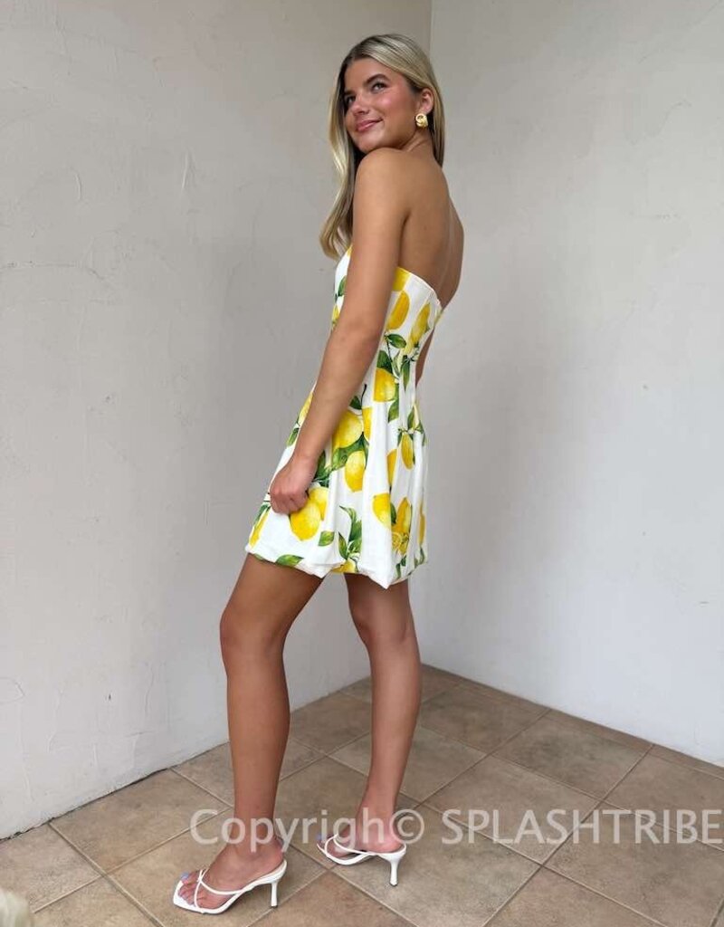 Strapless Lemon Print Mini Dress