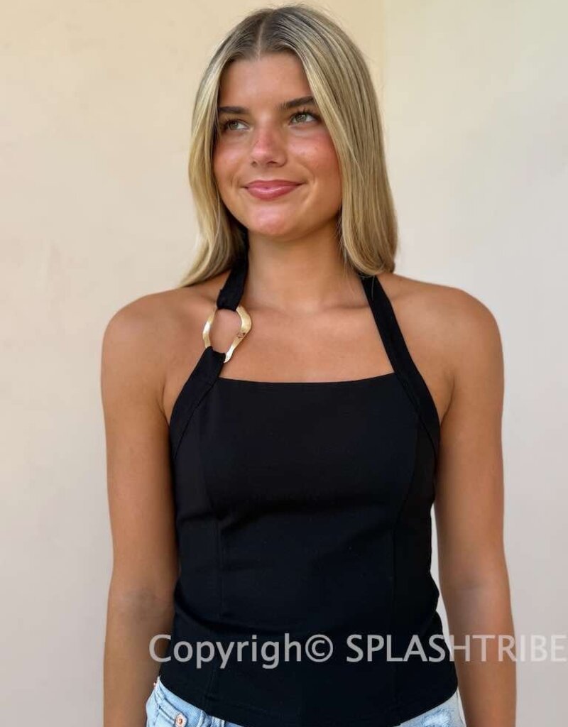 Metal Link Detail Halter Top