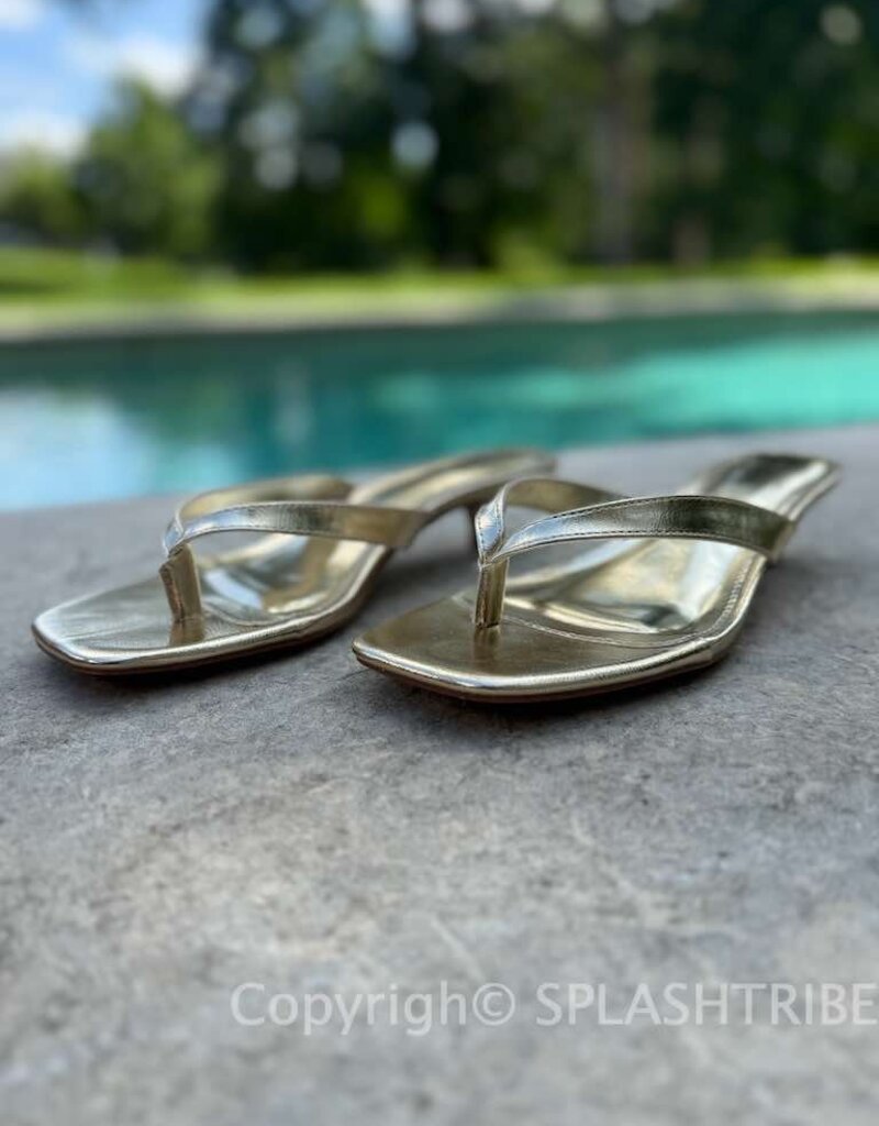 Square Toe Thong Strap Kitten Heel Sandals