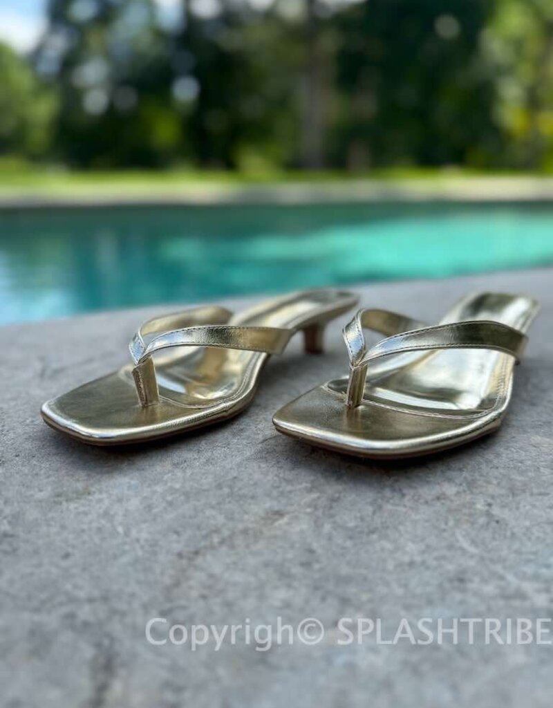 Square Toe Thong Strap Kitten Heel Sandals