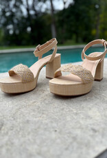 Raffia Chunky Platform Ankle Strap Heels