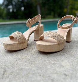 Raffia Chunky Platform Ankle Strap Heels