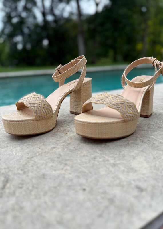 Raffia Chunky Platform Ankle Strap Heels