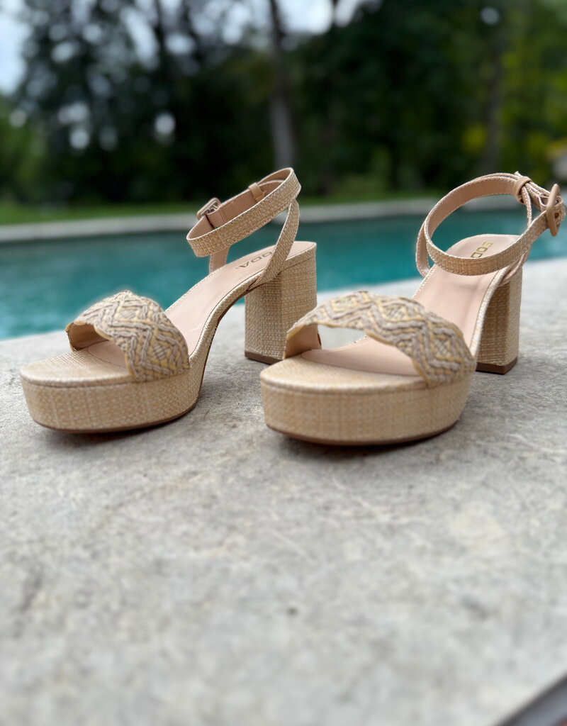 Raffia Chunky Platform Ankle Strap Heels