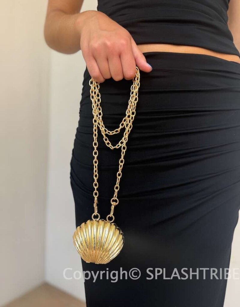 Shell Chain Clutch Bag Gold
