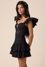 Solid Ruffle Shoulder Tiered Mini Dress