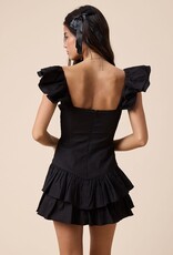 Solid Ruffle Shoulder Tiered Mini Dress