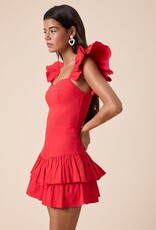 Solid Ruffle Shoulder Tiered Mini Dress