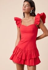 Solid Ruffle Shoulder Tiered Mini Dress