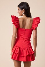 Solid Ruffle Shoulder Tiered Mini Dress