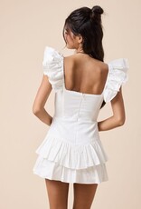 Solid Ruffle Shoulder Tiered Mini Dress