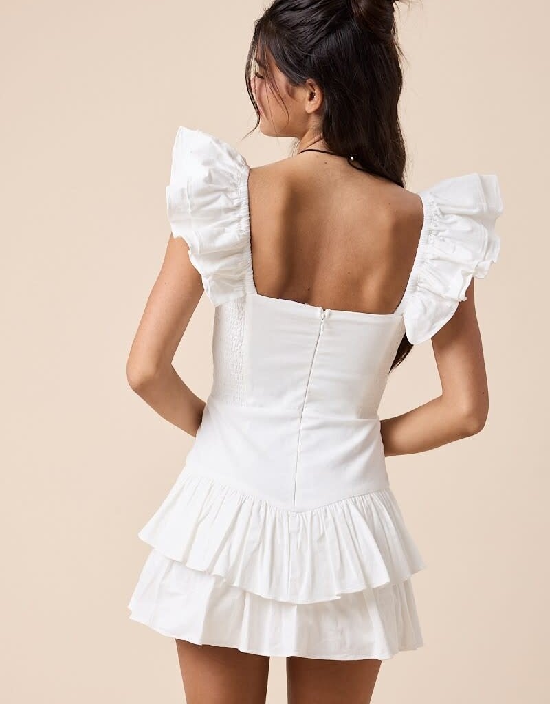 Solid Ruffle Shoulder Tiered Mini Dress