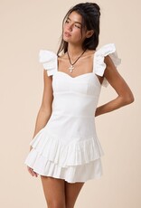 Solid Ruffle Shoulder Tiered Mini Dress