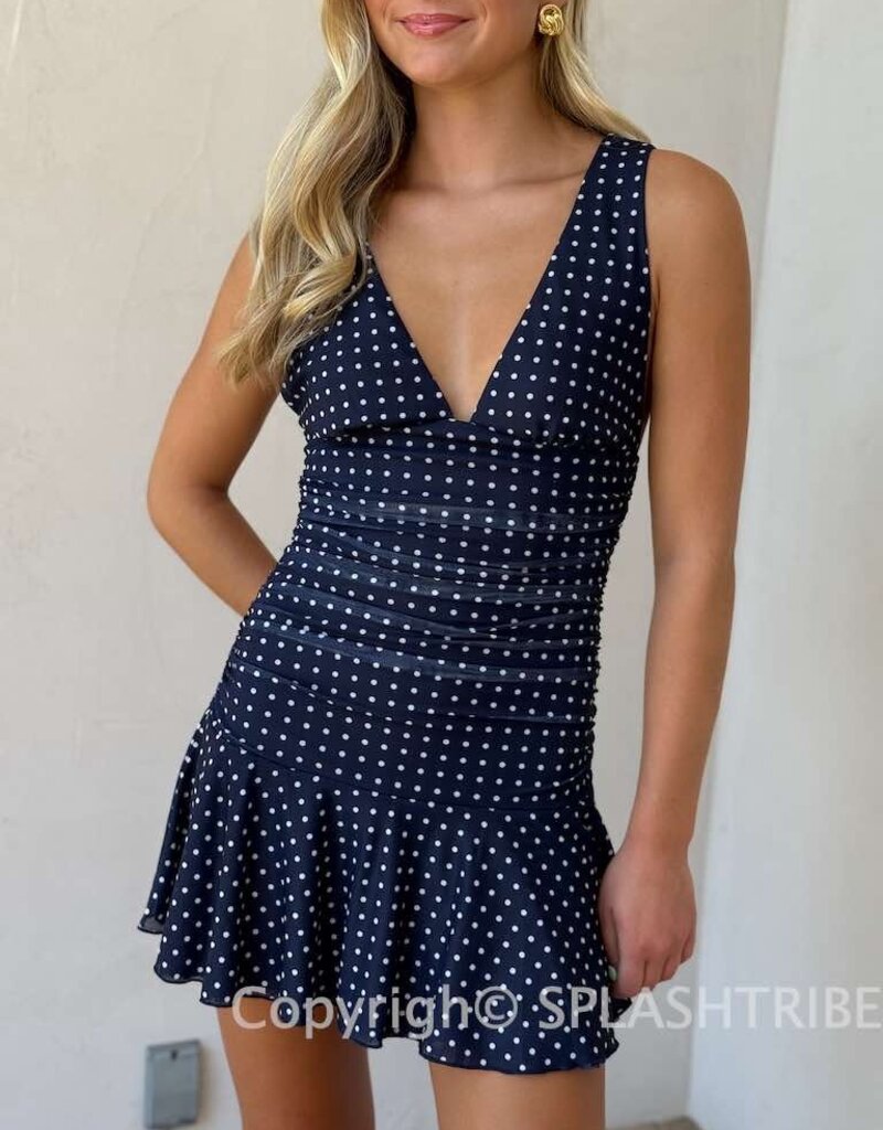 Polka Dot Ruched Bodice Mini Dress