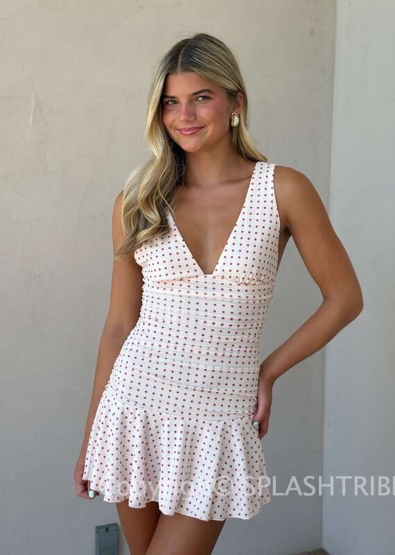 Polka Dot Ruched Bodice Mini Dress