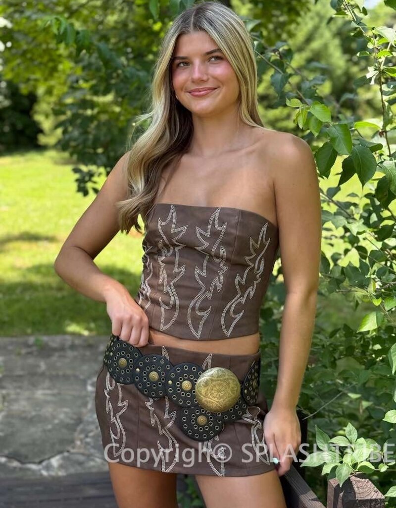 Western Faux Leather Mini Skirt with Built In Shorts