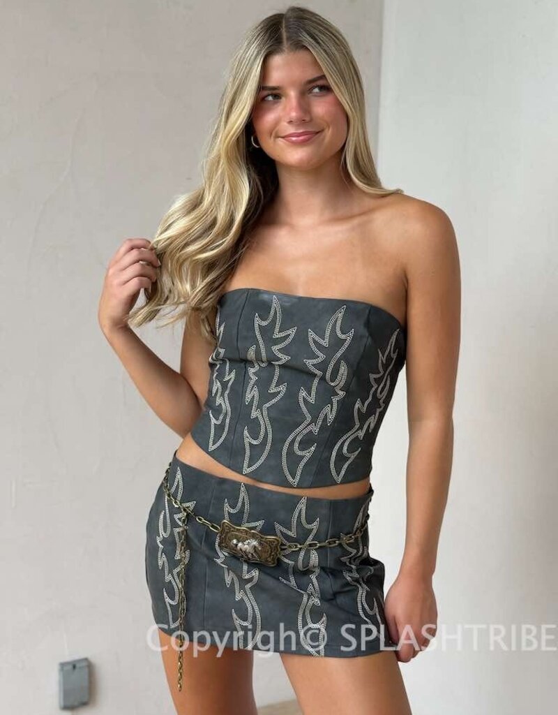 Western Faux Leather Mini Skirt with Built In Shorts