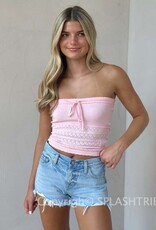 Eyelet Knit Tube Top With Front Tie