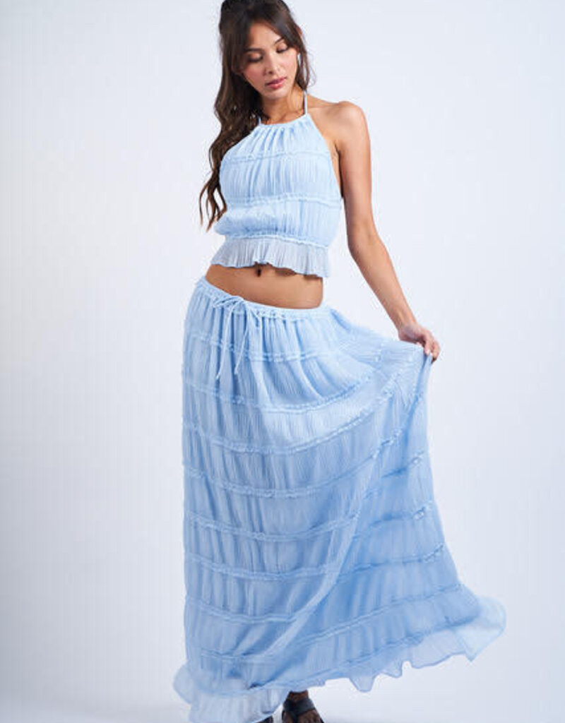Tiered Crinkle Top and Maxi Skirt Set