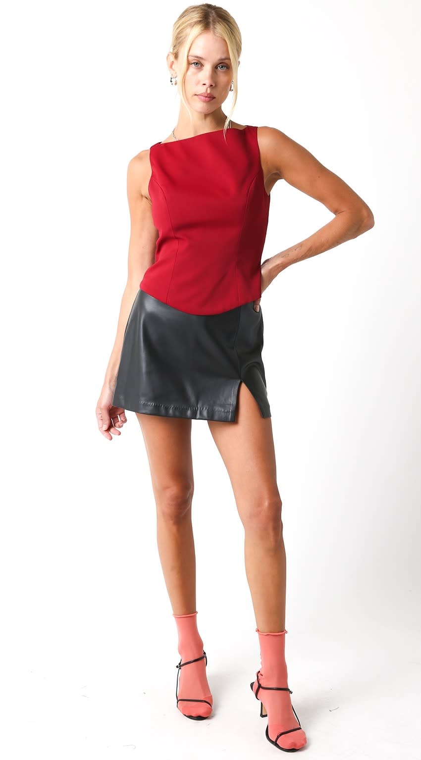 Vegan Leather Slit Pocket Short