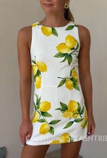 Fitted Sleeveless Shift Lemon Print Mini Dress