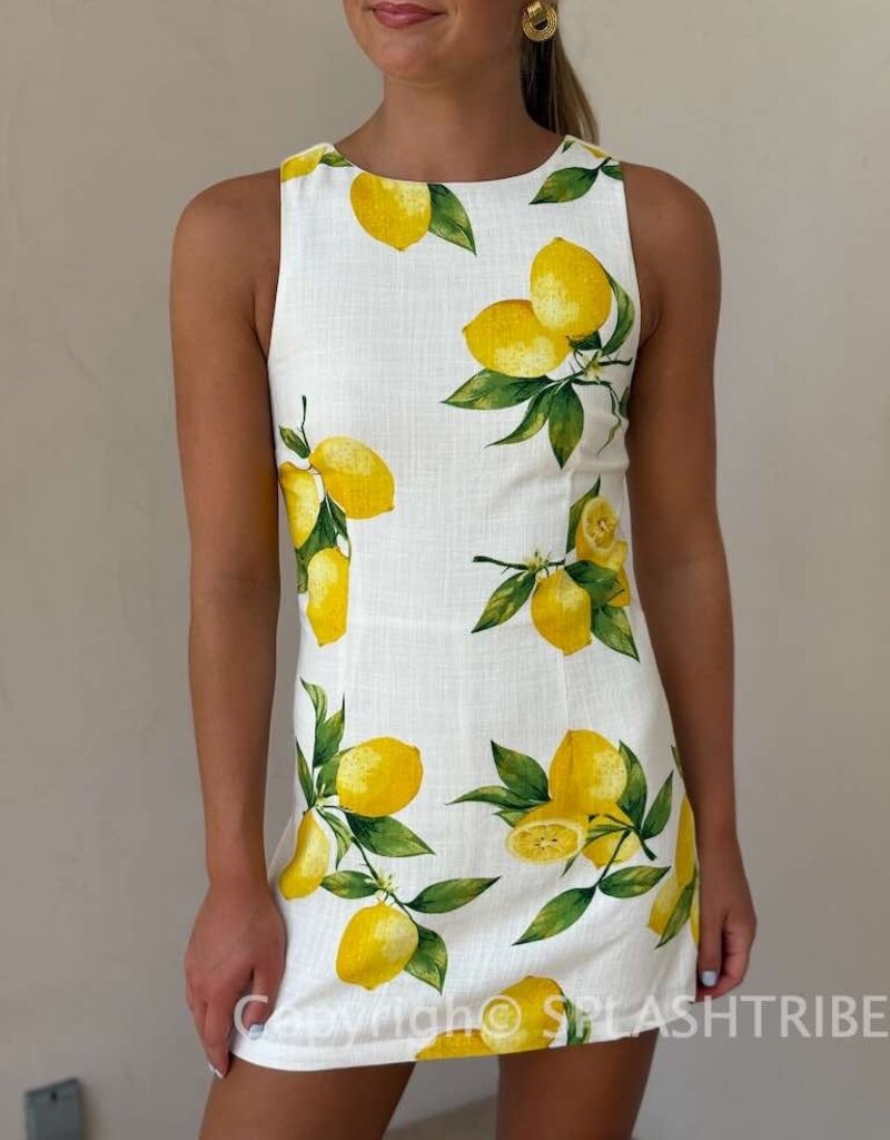 Fitted Sleeveless Shift Lemon Print Mini Dress