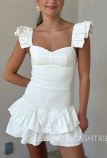 Solid Ruffle Shoulder Tiered Mini Dress
