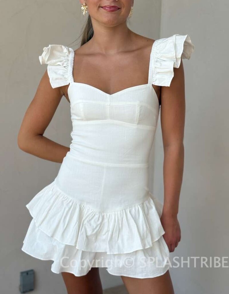 Solid Ruffle Shoulder Tiered Mini Dress
