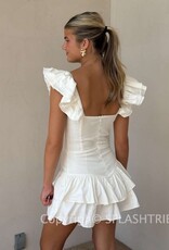 Solid Ruffle Shoulder Tiered Mini Dress