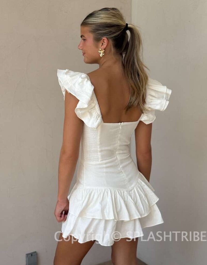 Solid Ruffle Shoulder Tiered Mini Dress