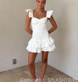 Solid Ruffle Shoulder Tiered Mini Dress
