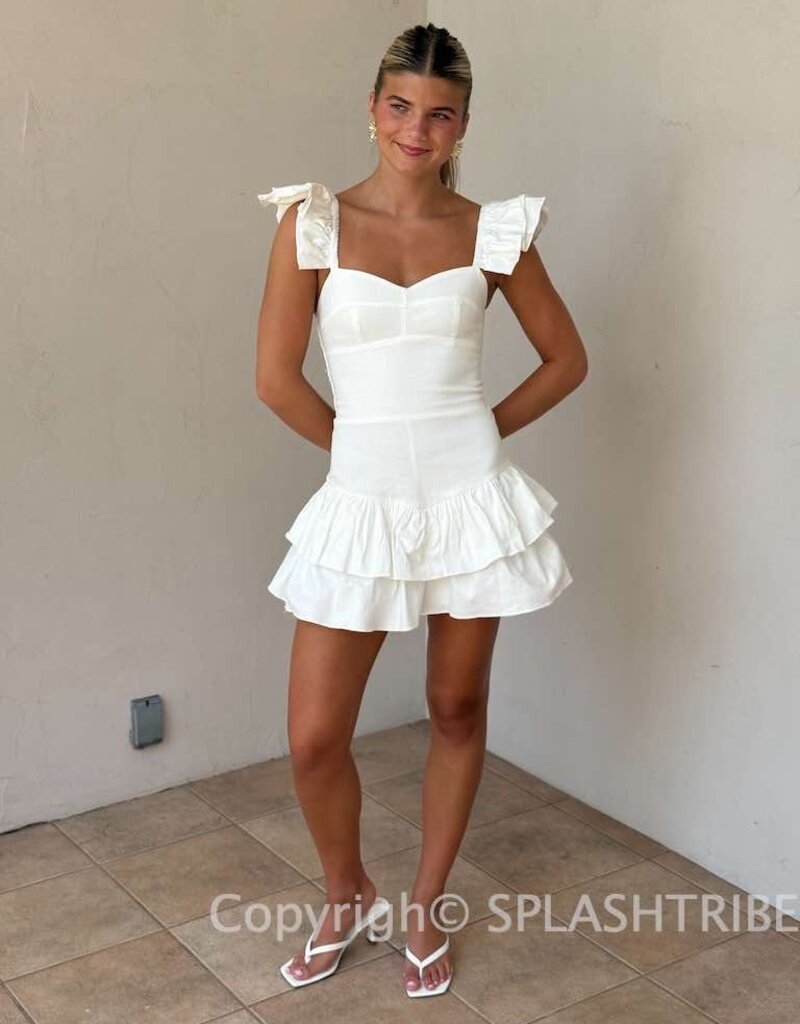 Solid Ruffle Shoulder Tiered Mini Dress