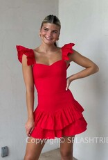 Solid Ruffle Shoulder Tiered Mini Dress