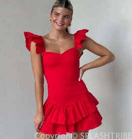 Solid Ruffle Shoulder Tiered Mini Dress