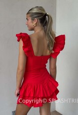 Solid Ruffle Shoulder Tiered Mini Dress