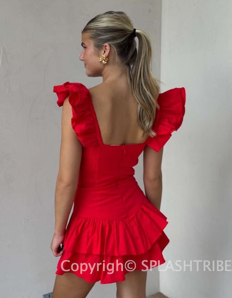 Solid Ruffle Shoulder Tiered Mini Dress