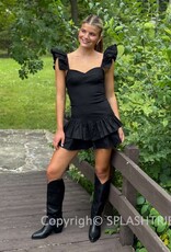 Solid Ruffle Shoulder Tiered Mini Dress