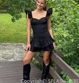 Solid Ruffle Shoulder Tiered Mini Dress
